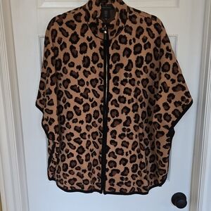 Tahari Animal Print Cape with Black Accents